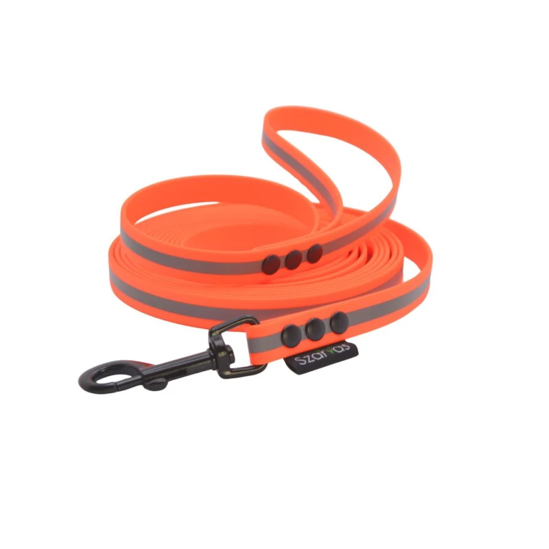 Smycz wodoodporna PCV dla psa 5 metrów pomarańczowa z odblaskiem