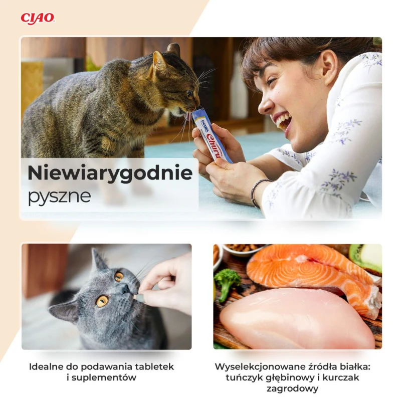 Kremowy przysmak dla kota Inaba Churu® o smaku kurczaka z krewetkami 4x14g