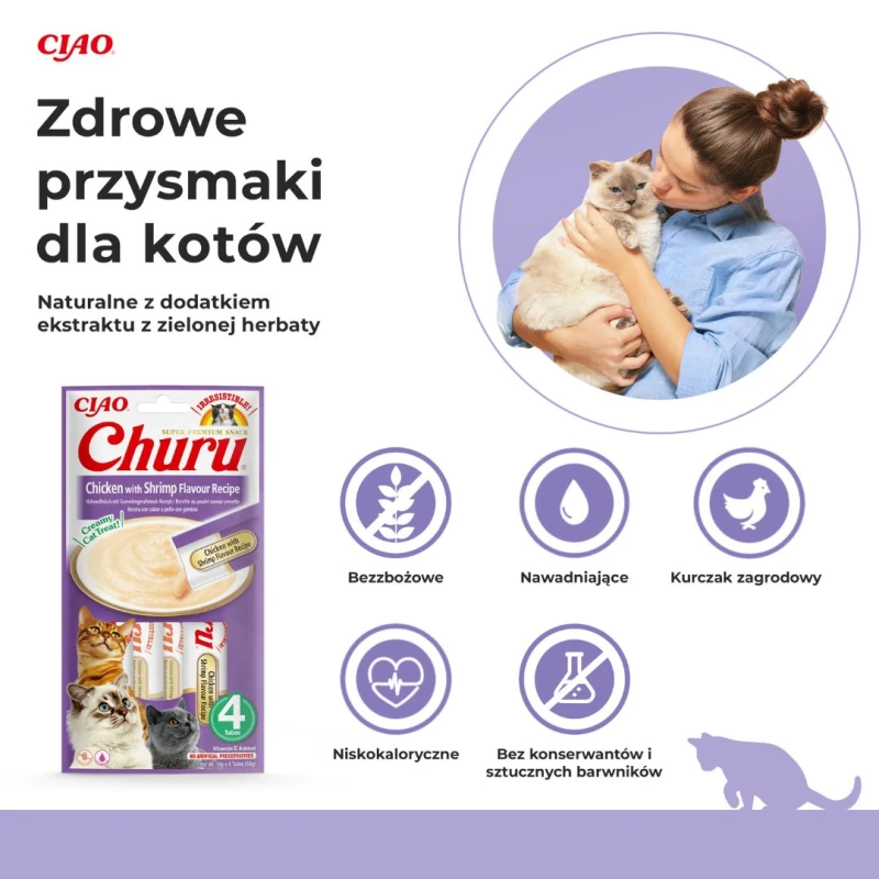 Kremowy przysmak dla kota Inaba Churu® o smaku kurczaka z krewetkami 4x14g