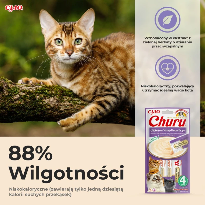 Kremowy przysmak dla kota Inaba Churu® o smaku kurczaka z krewetkami 4x14g