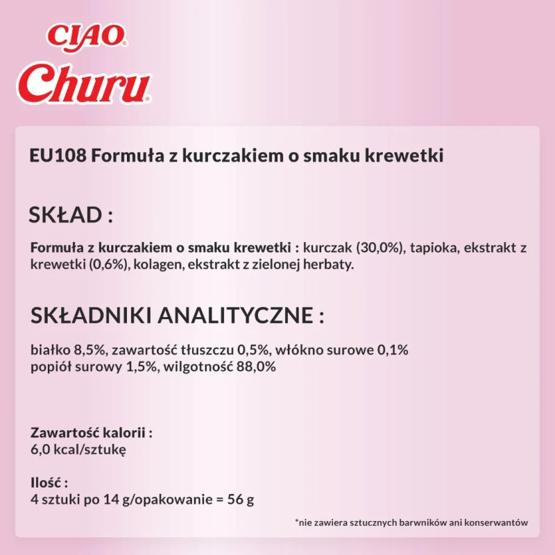 Kremowy przysmak dla kota Inaba Churu® o smaku kurczaka z krewetkami 4x14g