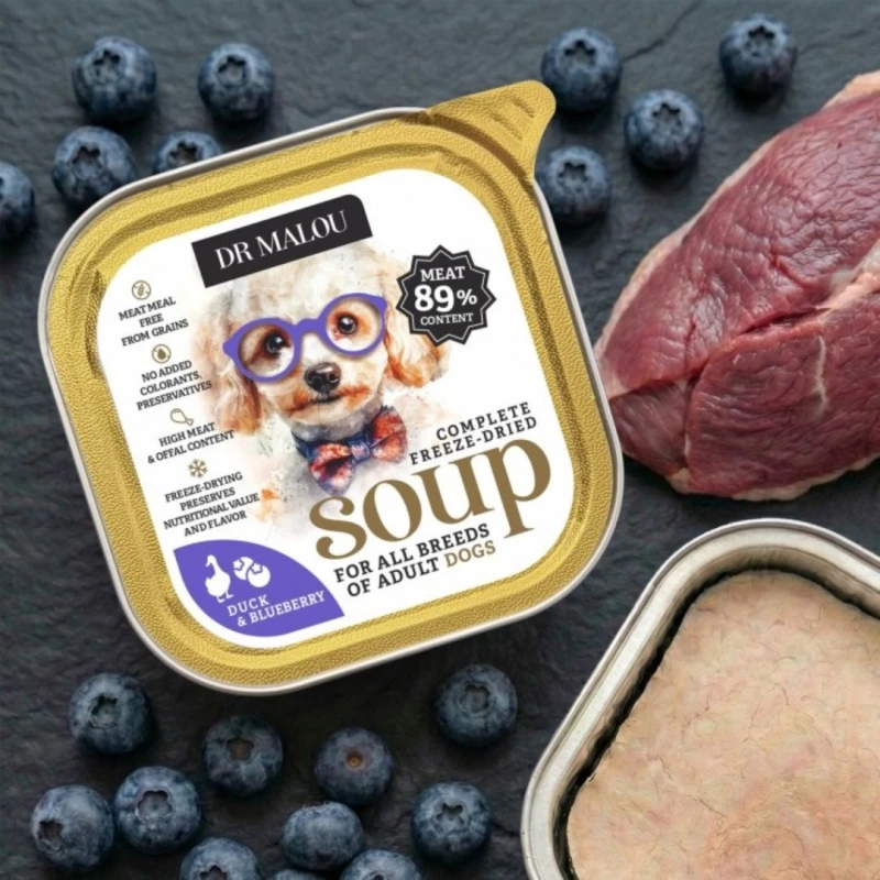 Zupka liofilizowana z kaczką z jagodą dla psa 12g Dr Malou