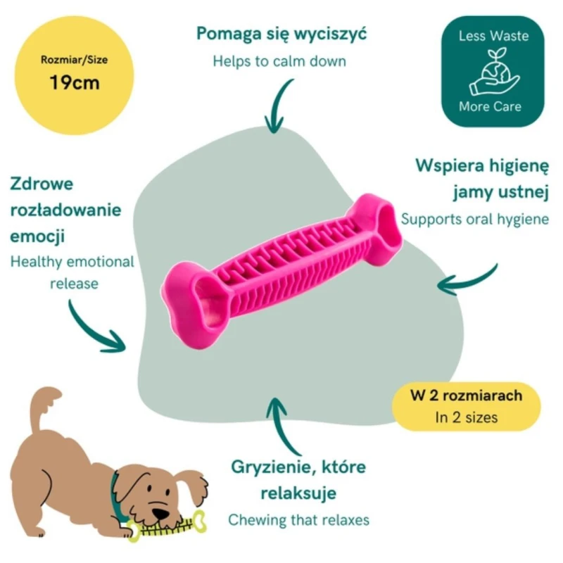 Elastyczny gryzak dla psa w kształcie kości FIBOONE DENTAL różowy
