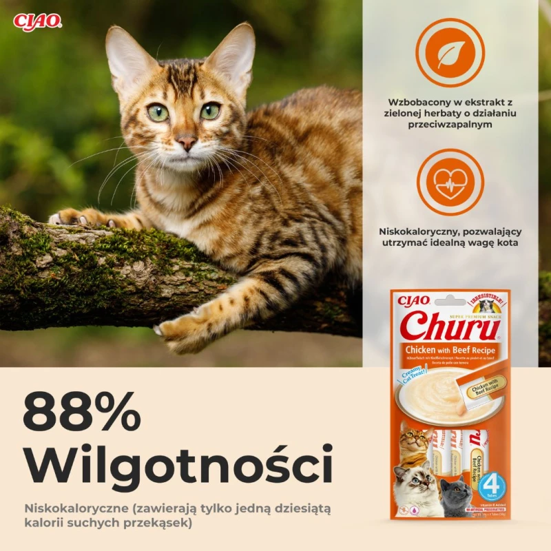 Kremowy przysmak dla kota Inaba Churu® o smaku kurczaka z wołowiną 4x14g