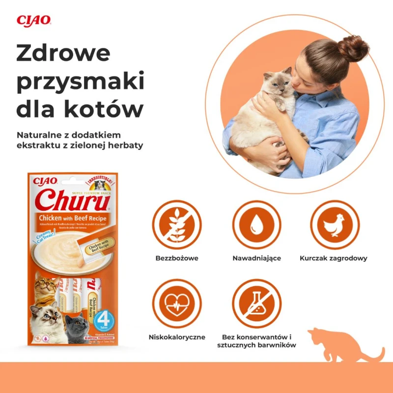 Kremowy przysmak dla kota Inaba Churu® o smaku kurczaka z wołowiną 4x14g