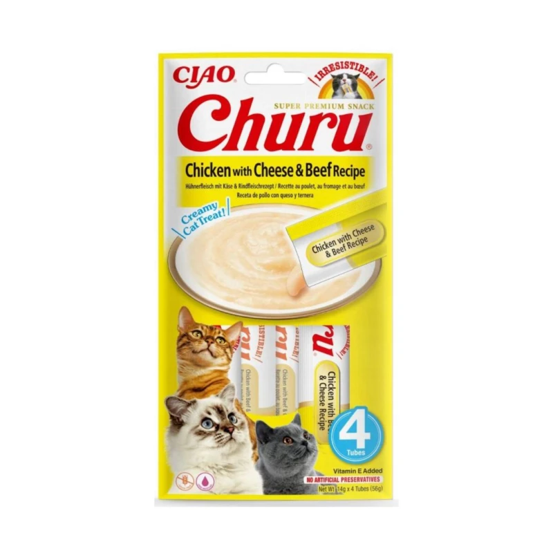 Kremowy przysmak dla kota Inaba Churu® o smaku kurczaka wołowiny i sera 4x14g