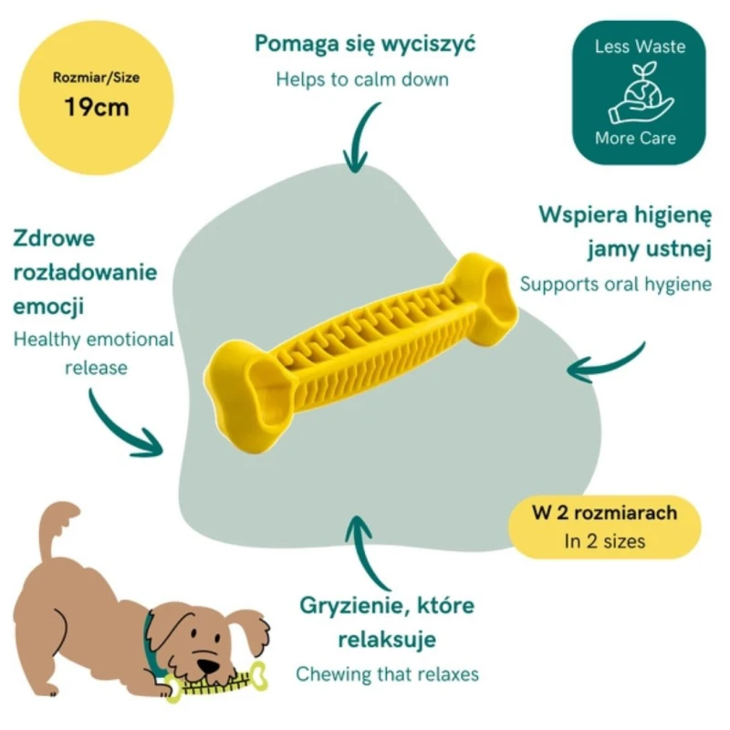 Elastyczny gryzak dla psa w kształcie kości FIBOONE DENTAL żółty