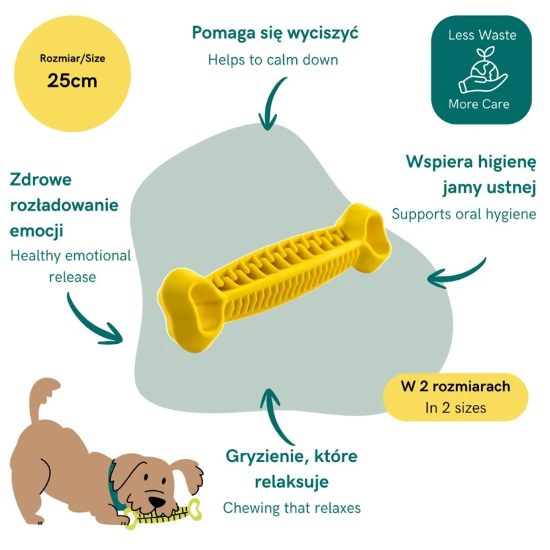 Dental Monster elastyczny gryzak dla psa w kształcie kości 25cm żółty