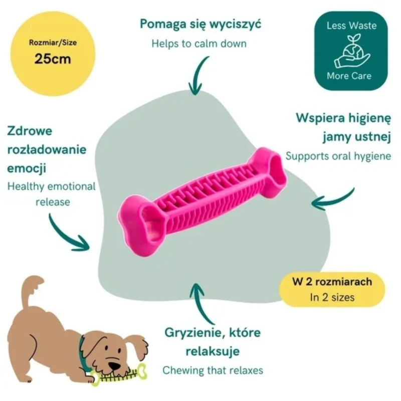 Dental Monster elastyczny gryzak dla psa w kształcie kości 25cm różowy
