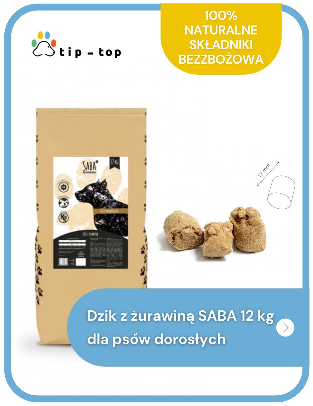 Sucha karma dla psa. Dzik z żurawiną dla psów dorosłych SABA 12 kg